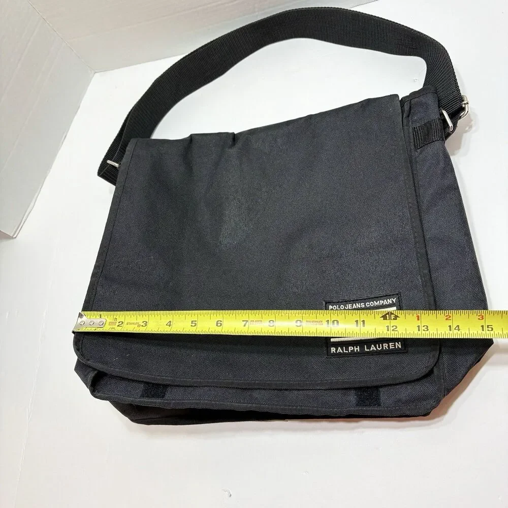 Polo Jeans Company Ralph Lauren Messenger Bag 90s Black Canvas Shoulder Vintage